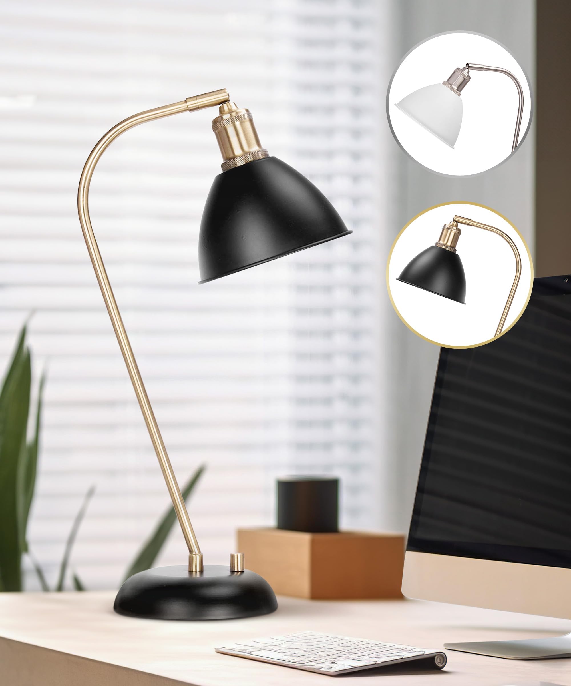 HarvestLand Halo Desk Lamp Black and Brass – Adjustable Table Lamp